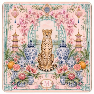 Rosa Chinoiserie Cheetah Mahjongmatta, Ginger Burk Spelbordsdekoration 1