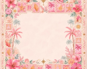 Tapis de mahjong côtier rose, housse de table de jeu maison de plage hibiscus tropical