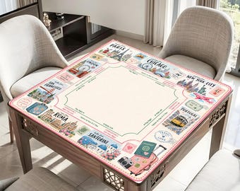 Personalized Travel Mahjong Mat, Paris Rome Amalfi Coast, Europe Asia Voyage Mahjong Gift