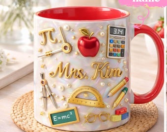 Mug en céramique pour professeur de mathématiques avec nom personnalisé | Fournitures scolaires Verres (11 oz / 15 oz)