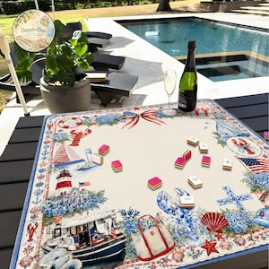 Cape Cod Lobster Mahjong Mat, Coastal Nautical Game Table Decor, New England Beach House