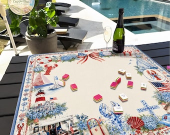 Cape Cod Lobster Mahjong Mat, Coastal Nautical Game Table Decor, New England Beach House