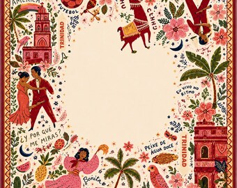 Tapis de mahjong Amérique latine, décoration tropicale d'art populaire de Trinidad, ensemble de jeu Fiesta