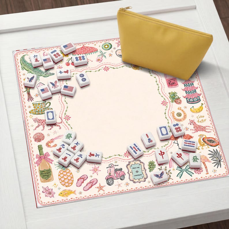 Tappetino da Mahjong stravagante, tavolo da gioco rosa a tema costiero, accessorio per feste tropicali immagine 16