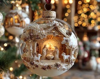 Adorno plano 2D con escena del Nacimiento, adorno navideño clásico de Nochebuena, decoración religiosa para el árbol de Navidad