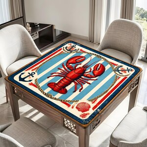 Vintage Lobster Mahjong Mat, Nautical Coastal Game Table Cover image 2