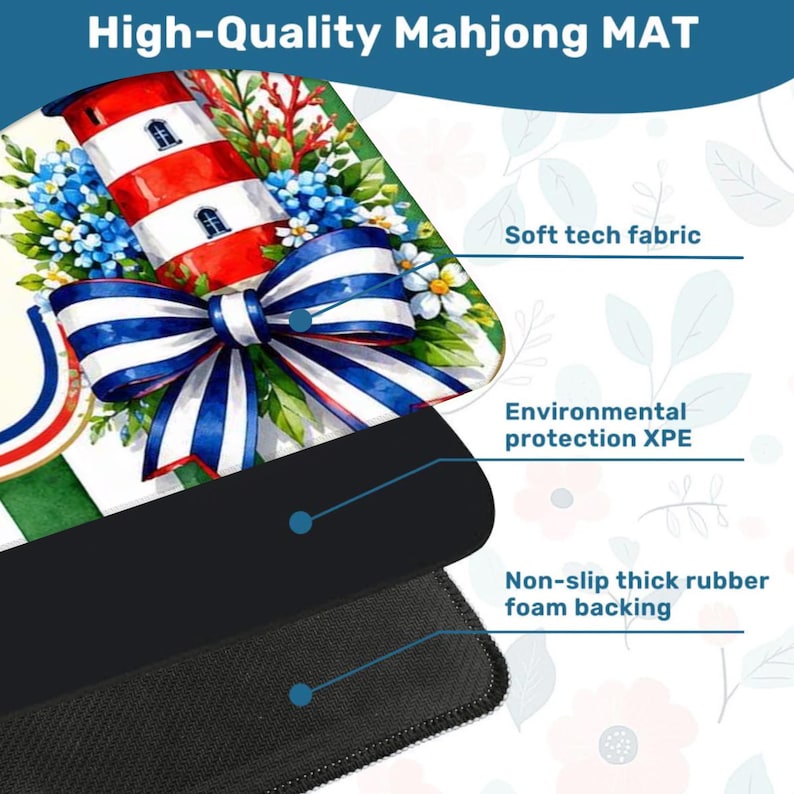 Tapete de Mahjong con diseño de cóctel de ostras costeras, tablero de juego con faro náutico, camino de mesa veraniego de estilo preppy. imagen 6
