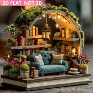 ORNEMENT PLAT 2D pour le coin des amoureux des livres, mini décoration de coin lecture confortable, petite bibliothèque cadeau de décoration de Noël