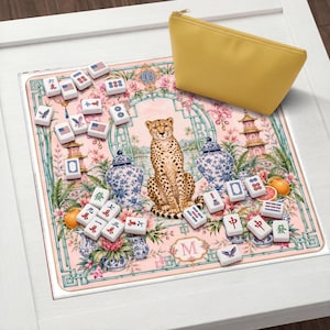 Rosa Chinoiserie Cheetah Mahjongmatta, Ginger Burk Spelbordsdekoration bild 14
