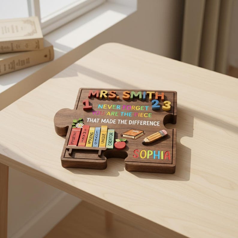 Custom Teacher Thank You Wood Plaque, Personalized Puzzle Piece Gift ...