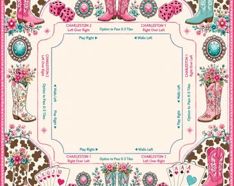 Tapis de mahjong cowgirl, bottes western, décoration pour soirées de match, accessoires de cowboy roses