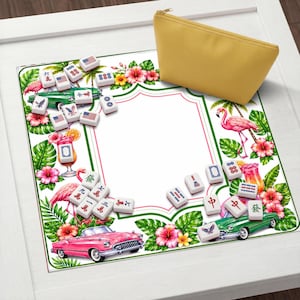 Tappetino da Mahjong con fenicotteri tropicali, decorazione retrò per tavolo da cocktail, accessorio per feste a tema costiero immagine 8