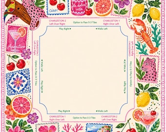 Tapis de mahjong La Dolce Vita, décoration léopard rose pour soirées de jeux vidéo de la côte amalfitaine