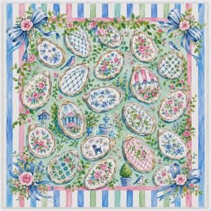 Chinoiserie Oyster Mahjong-matta, stugblommig spelbordslöpare