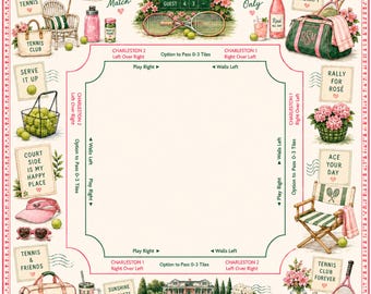 Tappetino da tennis/mahjong, stile country club, copritavolo rosa e verde