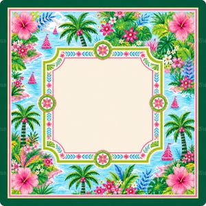 Tropical Island Mahjong Mat, Coastal Palm Mahjong Mat, Pink Hibiscus Game Table Mat, Custom Mahjong Gift for Beach Lovers
