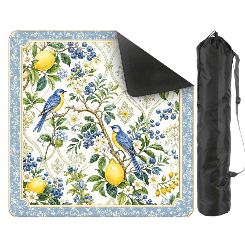 Bluebird Zitrone Mahjong Matte, Cottagecore Zitrus Garten Spielmatte, Botanische Blumentischdecke Bild 11