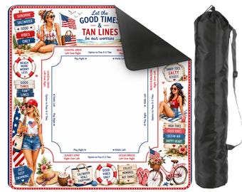 Patriotic Beach Mahjong Mat, Coastal USA Summer Mahjong Table Runner
