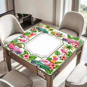 Tappetino da Mahjong con fenicotteri tropicali, decorazione retrò per tavolo da cocktail, accessorio per feste a tema costiero immagine 3