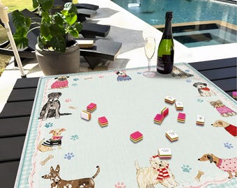 Preppy Dog Mahjong Mat, Coastal Grandmillennial Pet Table Cover