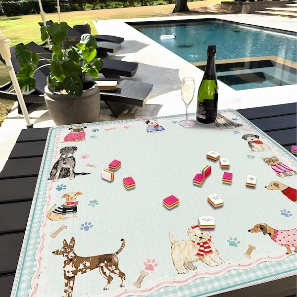 Preppy Dog Mahjong Mat, Coastal Grandmillennial Pet Table Cover