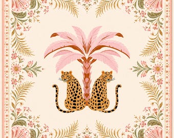 Tapis de mahjong léopard palmier rose, surface de jeu tropicale chinoiserie, décoration preppy