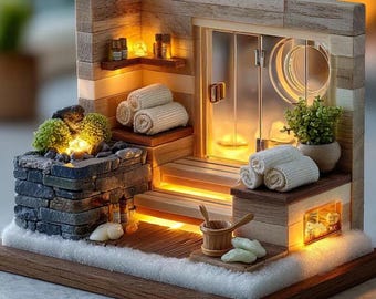 Adorno plano 2D de madera para sauna de spa, decoración relajante para baño de vapor, miniadorno para árbol de Navidad de bienestar nórdico.