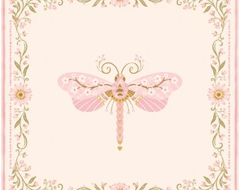 Pink Dragonfly Mahjong Mat, Cottagecore Mat, Grandmillennial Floral Mahjong Gift, Butterfly Garden Table Cover, Feminine Pink Game Mat