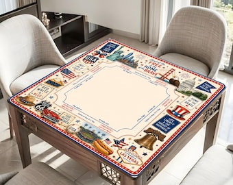 Patriotic Mahjong Mat, USA Land of the Free Game Table Cover