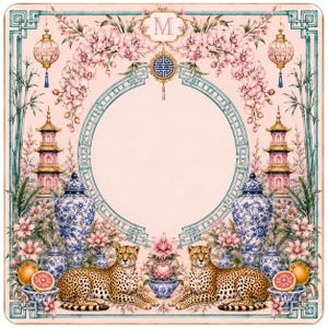 Rosa Chinoiserie Cheetah Mahjongmatta, Ginger Burk Spelbordsdekoration 2
