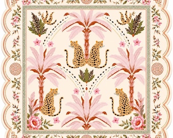 Chinoiserie Leopard Palm Tree Mahjong Mat, Grandmillennial Preppy Table Cover