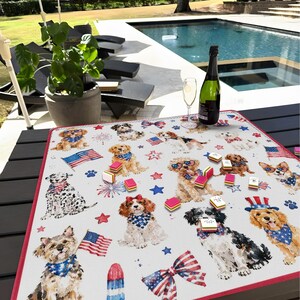 Patriotic Dogs Mahjong Mat, Fourth of July Puppy Game Mat, USA Holiday Lover Gift image 3