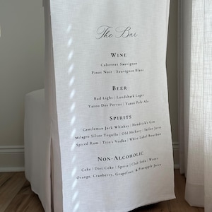 Benutzerdefinierte Leinen Bar Schild, Stoff Bar Schild, Hochzeit Bar Menü, Bar Schild, Signature Cocktails Schild, Minimalistische Bar, Hochzeit Bar Schild