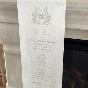 Custom Linen Wedding Bar Sign: Signature Cocktails Menu