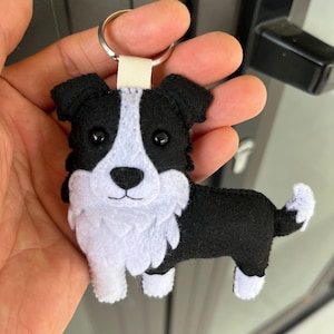 Border Collie Keychain Handmade, Cute Felt Dog Keychain, Border Collie Gift, Small Dog Charm
