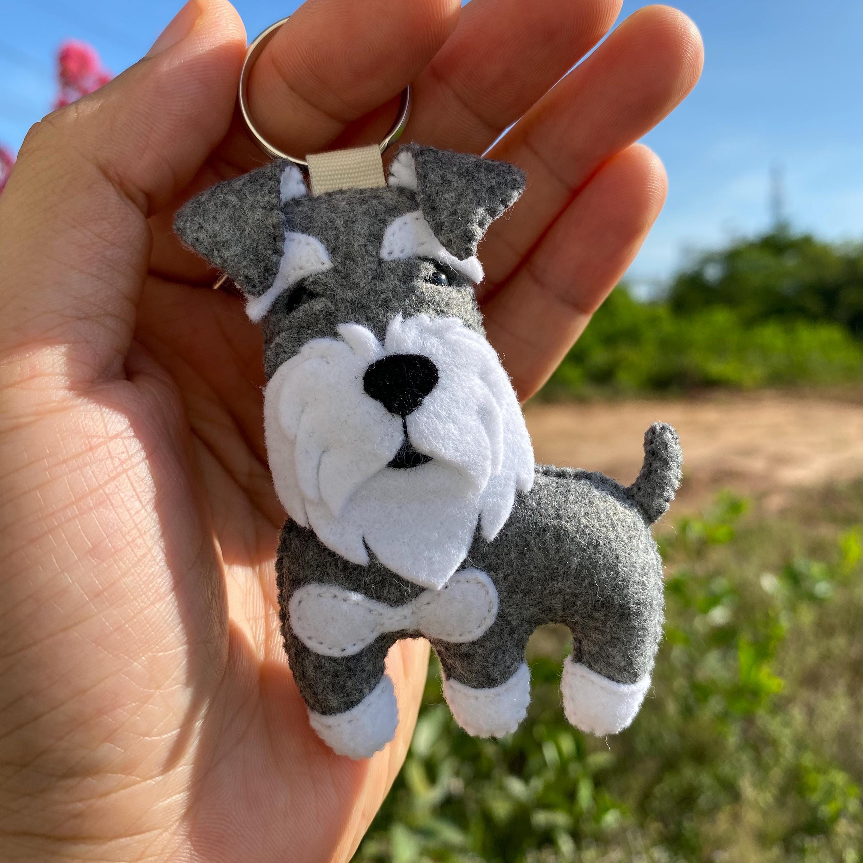 Handmade Felt Miniature Schnauzer Keychain, Wool Felt Miniature