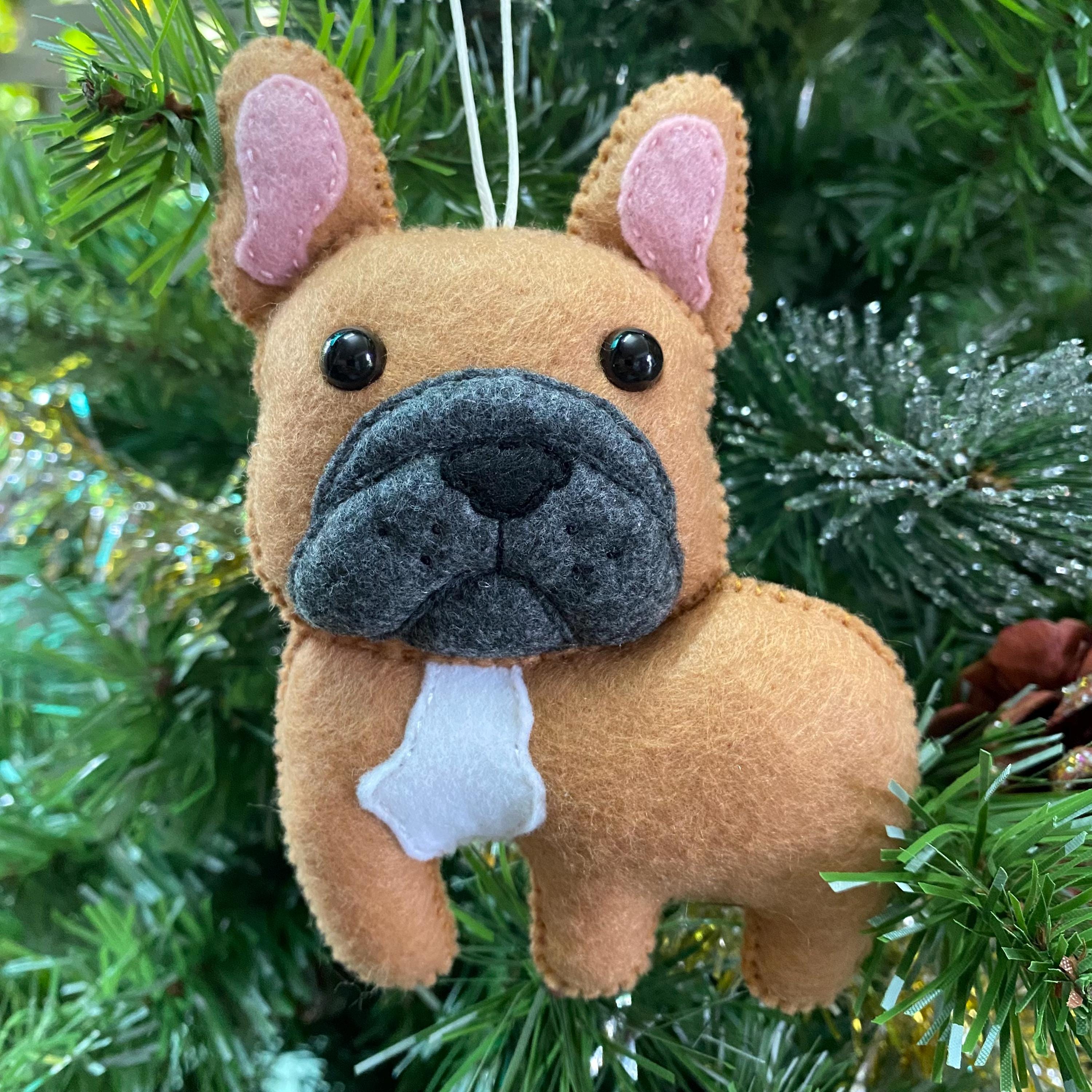 Handmade Felt French Bulldog Ornament, Wool Dog Christmas