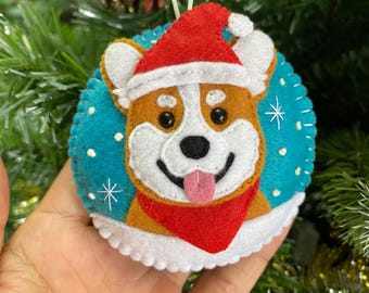 Handmade Felt Corgi Ornament, Wool Dog Christmas Decoration, Corgi Gift for Dog Lovers