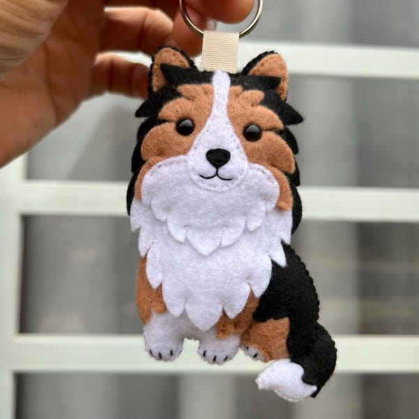 Llavero de fieltro hecho a mano con diseño de Sheltie, colgante para bolso de perro pastor de Shetland, regalo personalizado para mascotas