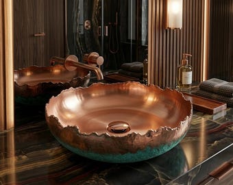 Vintage Hammered Copper Basin | Round Handmade Kitchen Sink | Moroccan  Boho Wash Basin