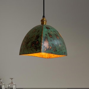 Handmade Matte Green Pendant Light with Cooper-Style Shade – Industrial Hand-Sprayed Ceiling Lamp for Modern Interiors