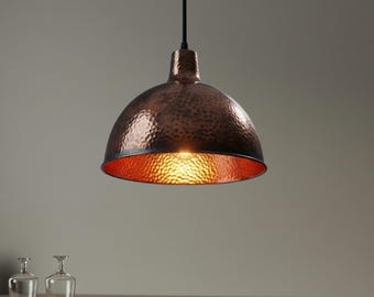 Handmade Hammered Copper Pendant Light, Moroccan Lighting, Rustic Ceiling Lamp