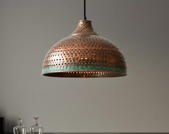 Handmade Hammered Copper Pendant Light, Moroccan Lighting, Rustic Chandelier