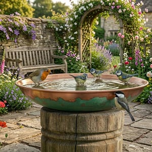 Round Copper Bird Bath, Handmade Outdoor Garden Bowl, Moroccan Decorative Bird Bath, Vintage Copper Home Garden Decor