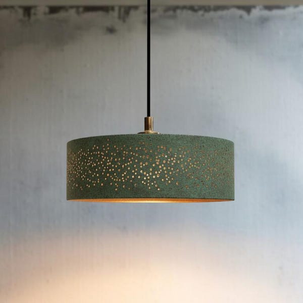 Handmade Moroccan Copper Pendant Light: Green Patina Dome Lighting