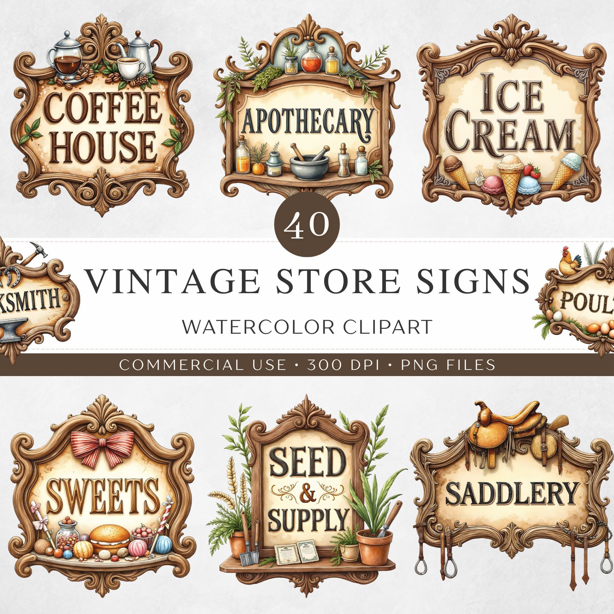 Vintage Shop Signs Clipart | Old Town Market Wooden Store Sign PNG ...
