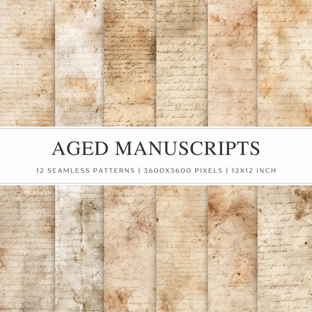 Aged Manuscript Seamless Patterns, Vintage Parchment Digital Papers ...