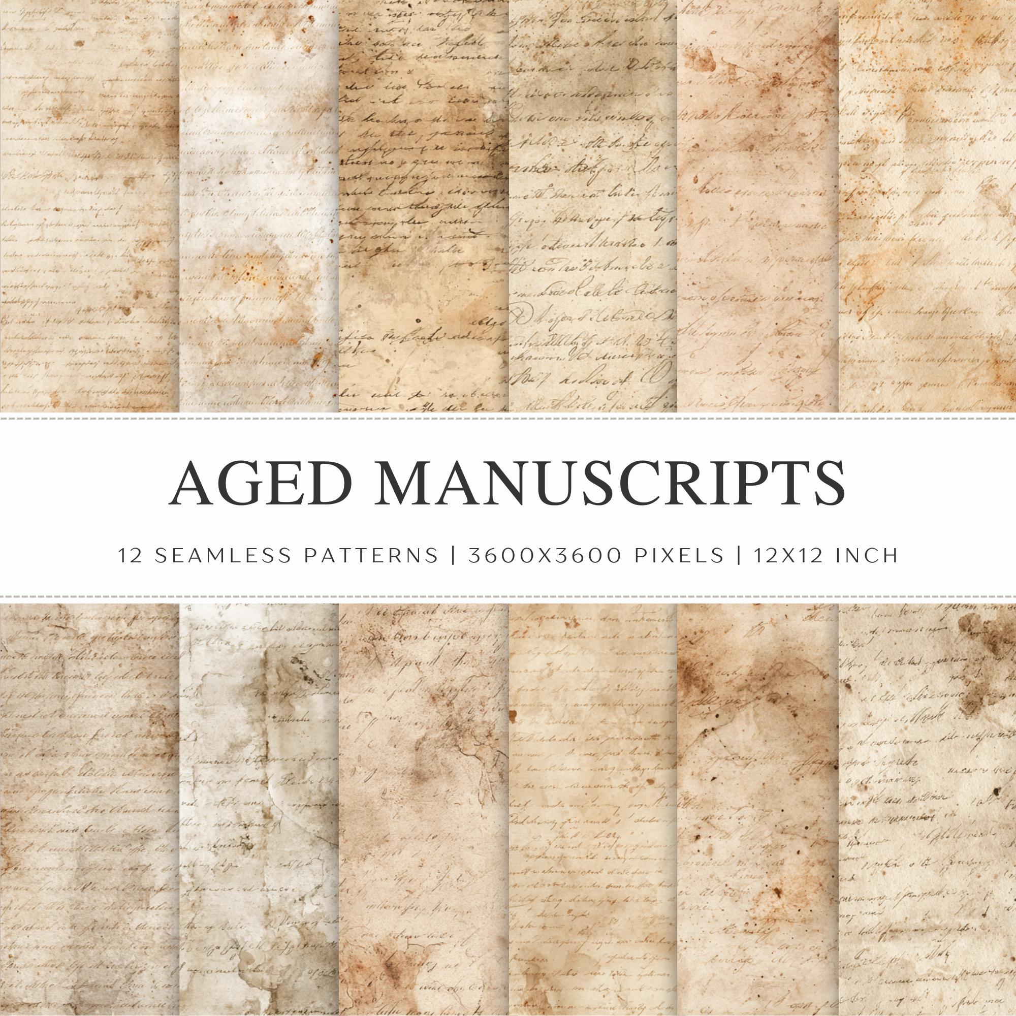 Aged Manuscript Seamless Patterns, Vintage Parchment Digital Papers ...