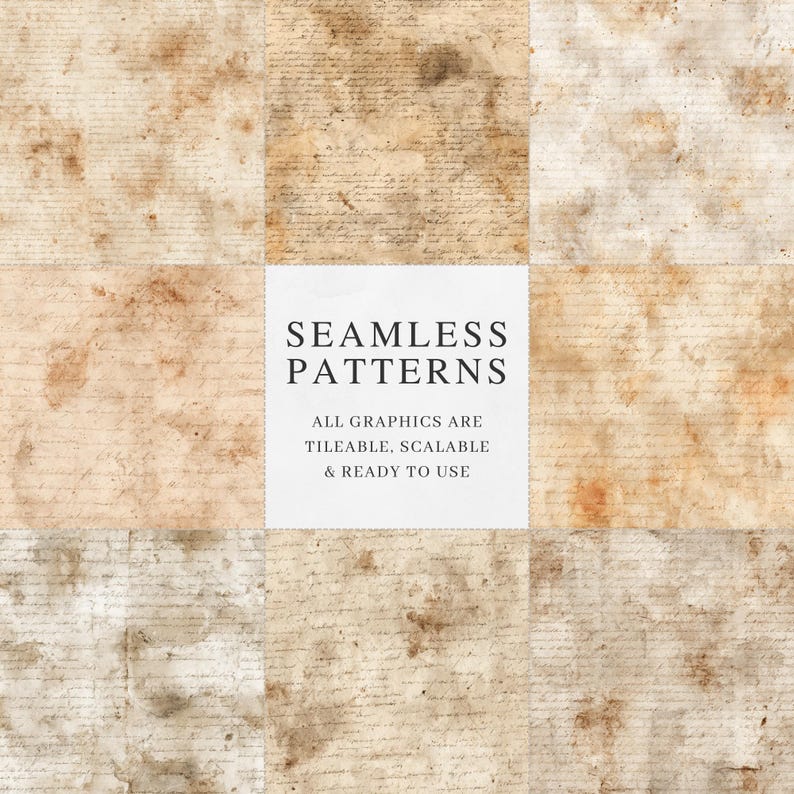 Script Center Textures Aged Manuscript Seamless Patterns, Vintage Parchment Digital Papers ...