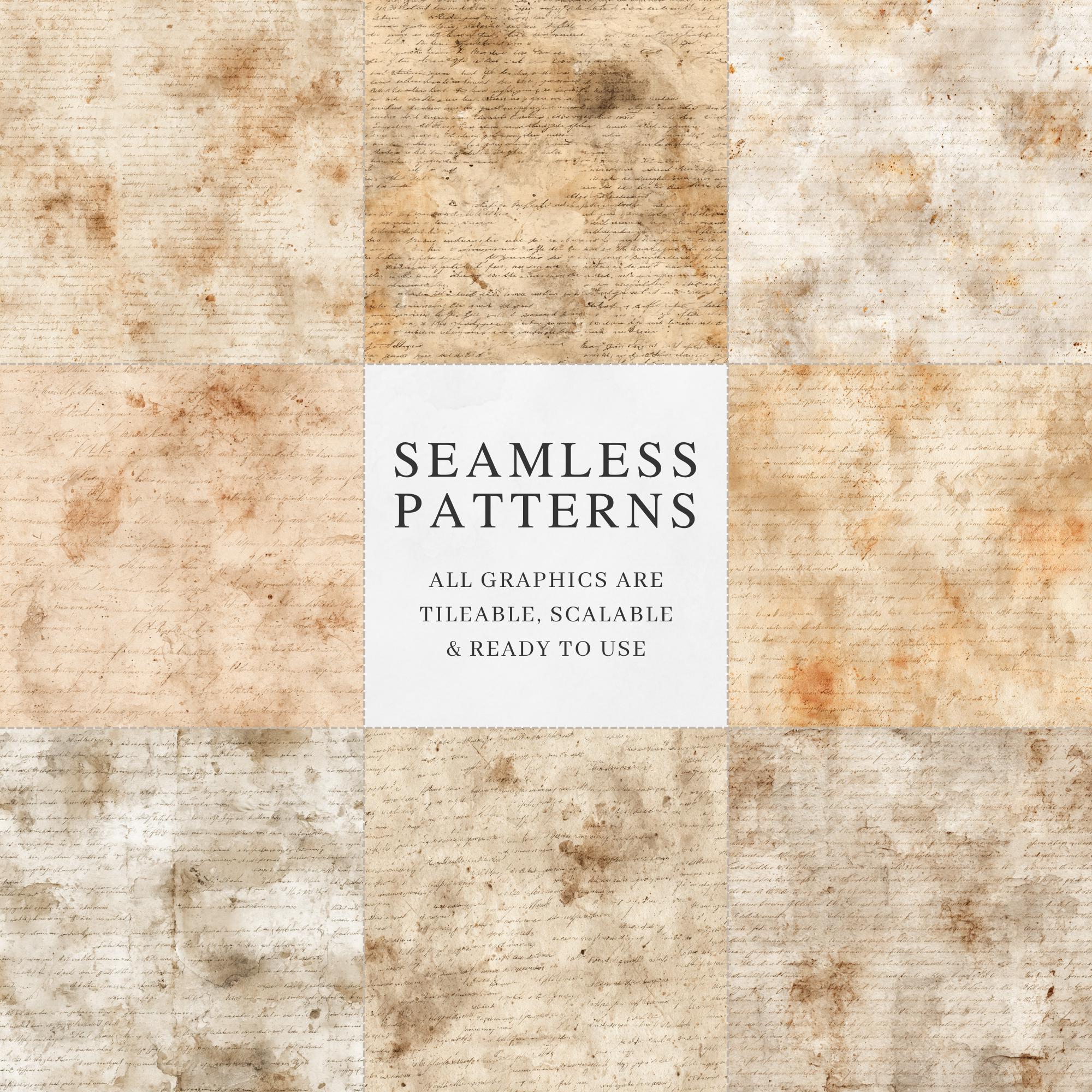Aged Manuscript Seamless Patterns, Vintage Parchment Digital Papers ...